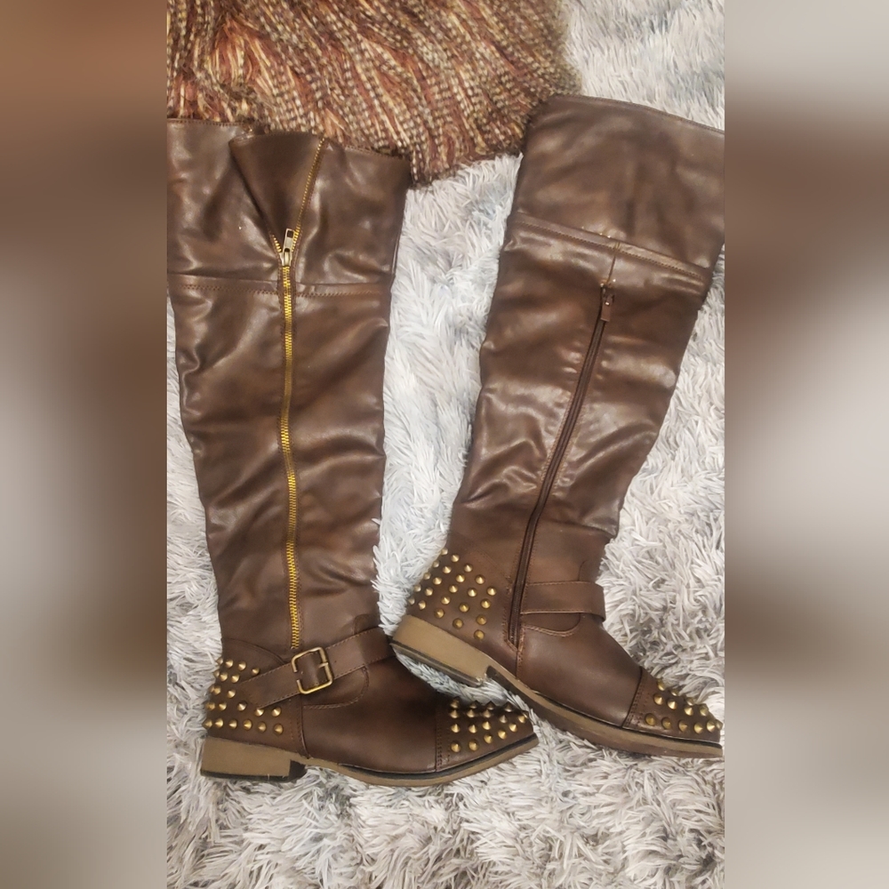 Studded dark brown boots